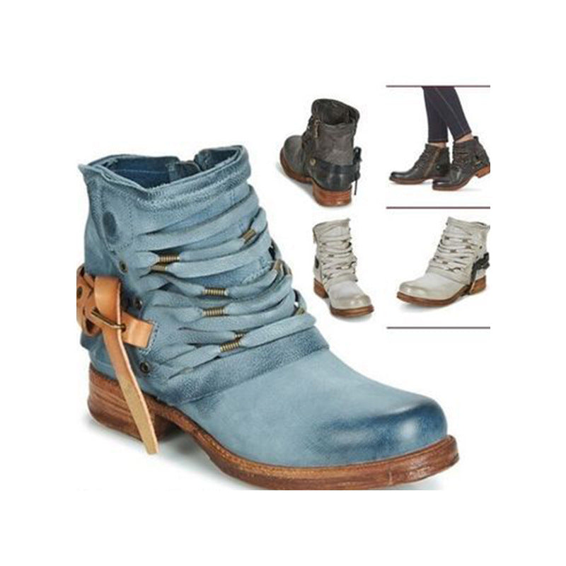 Damen Fransen-Ankle-Boots mit geschichteten Riemen und seitlichem Reißverschluss Shop Nory