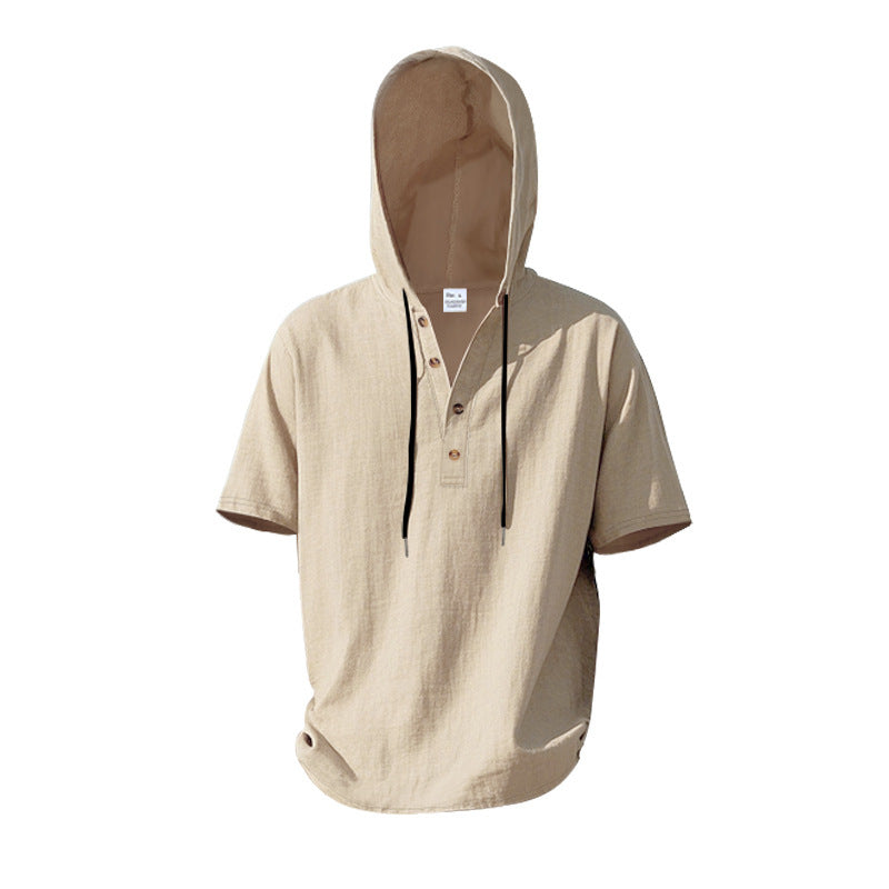 Herren Kurzarm-Hoodie-Henley aus Leinenoptik mit Knopfleiste Shop Nory