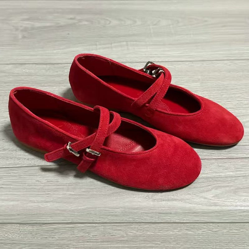 Damen Ballerinas aus hochwertigem Wildleder mit verstellbaren Riemen