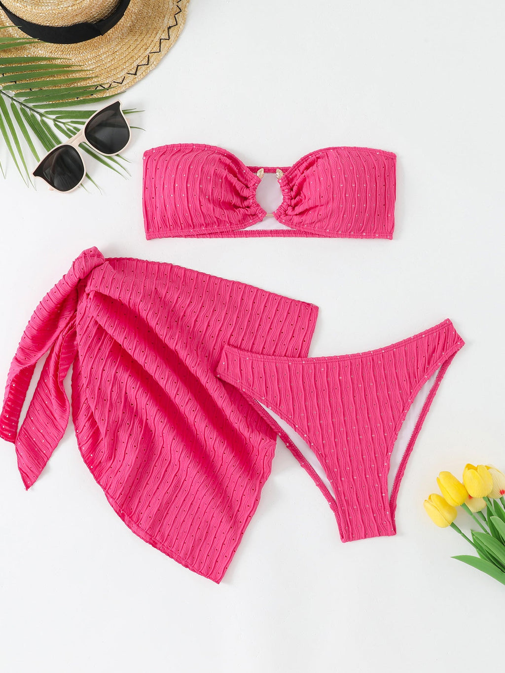 Damen Bandeau-Bikini-Set mit raffiniertem Wickelrock und stilvollen Details