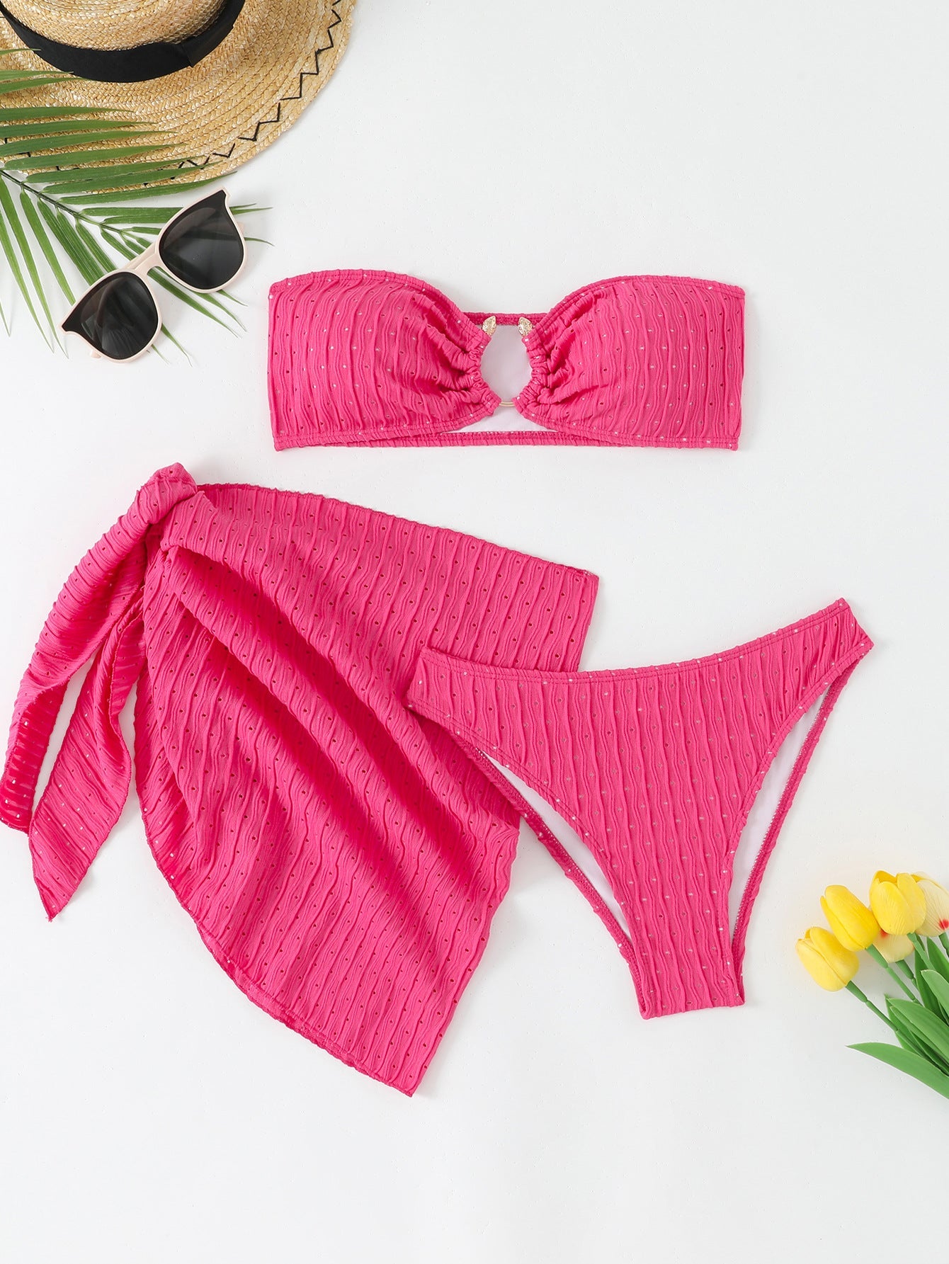 Damen Bandeau-Bikini-Set mit raffiniertem Wickelrock und stilvollen Details