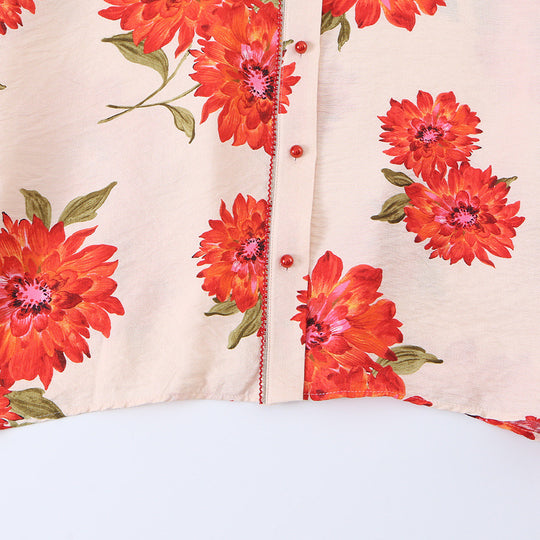 Damen Oversize-Bluse mit Blumenprint, durchgehender Knopfleiste und Dreiviertelärmeln Shop Nory