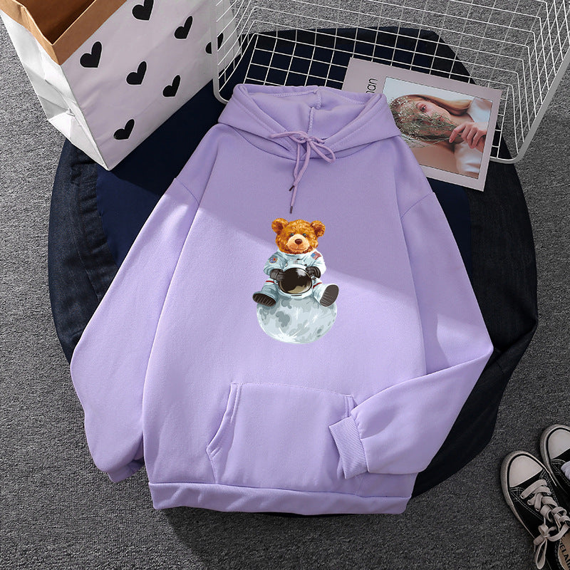 Damen nan weicher Oversize-Kapuzenpullover mit kawaii Pilzfrosch-Print, Kängurutasche und gerippten Bündchen Shop Nory