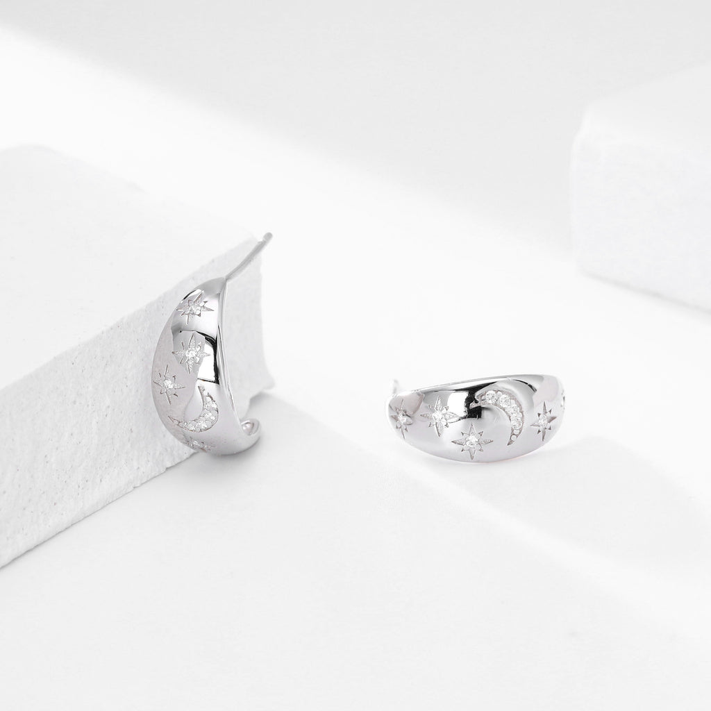 Damen Ohrhänger mit gestanztem Mond- und Sternenmotiv aus 925 Sterling Silber Shop Nory
