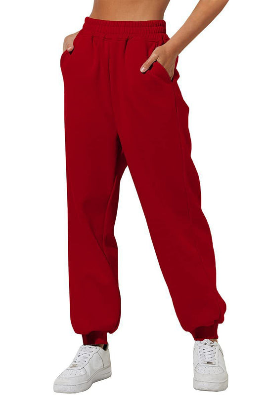 Damen nan lockere High‑Waist Jogginghose mit doppellagigem Komfortbund, seitlichen Eingrifftaschen und gerafften Knöchelbündchen Shop Nory