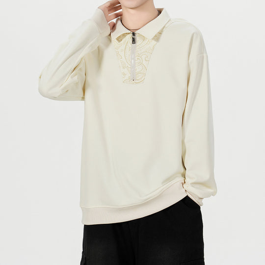 Herren Lockeres Sweatshirt mit Polokragen, halbem Reißverschluss und Paisley-Besatz Shop Nory
