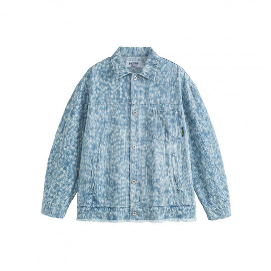 Unisex Boxy-Jeansjacke mit ausgefranstem Saum und strukturierter Waschung Shop Nory