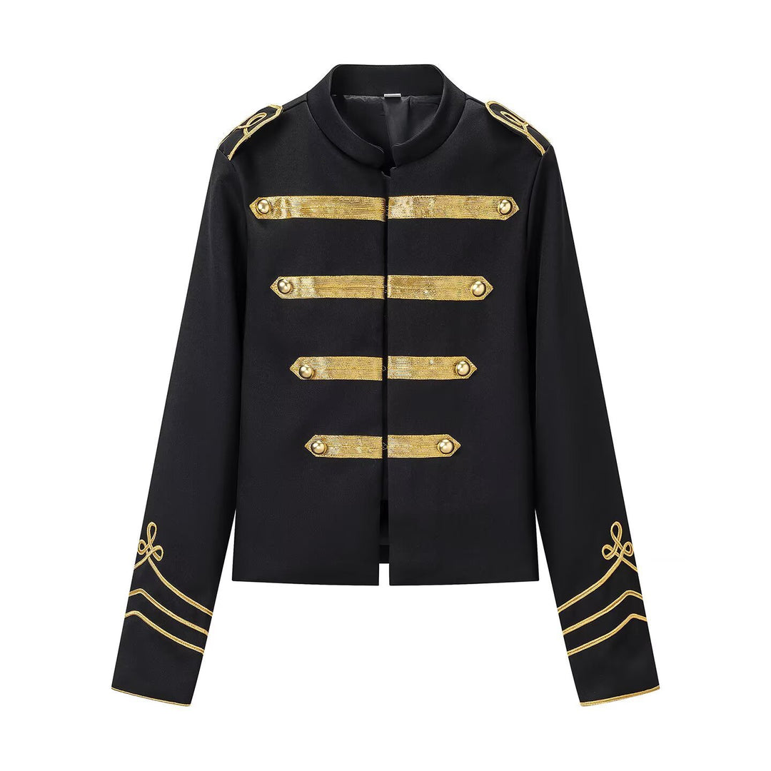 Damen militärinspirierte Kurzjacke mit Stehkragen und goldenen Galonborten Shop Nory