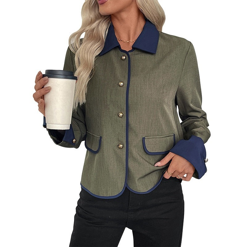 Damen Modische Blazerjacke mit kontrastierenden Ärmeln Shop Nory