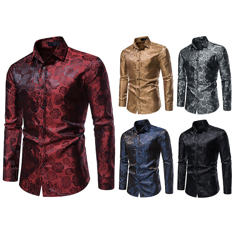 Herren Elegantes Hemd mit floralem Jacquardmuster und Satin-Glanz Shop Nory