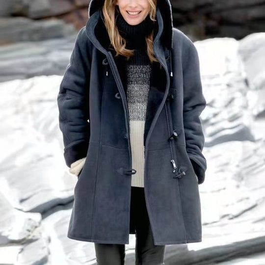 Damen Teddygefütterter Dufflecoat mit Kapuze, Kunstfell-Innenfutter und Knebelverschlüssen Shop Nory