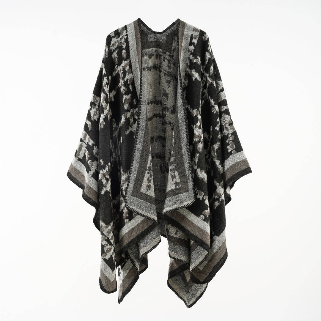 Damen Wollmix-Umhang mit jacquardgewebtem Aquarelldruck und offener Kimono-Silhouette Shop Nory