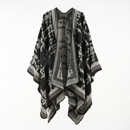 Damen Wollmix-Umhang mit jacquardgewebtem Aquarelldruck und offener Kimono-Silhouette Shop Nory