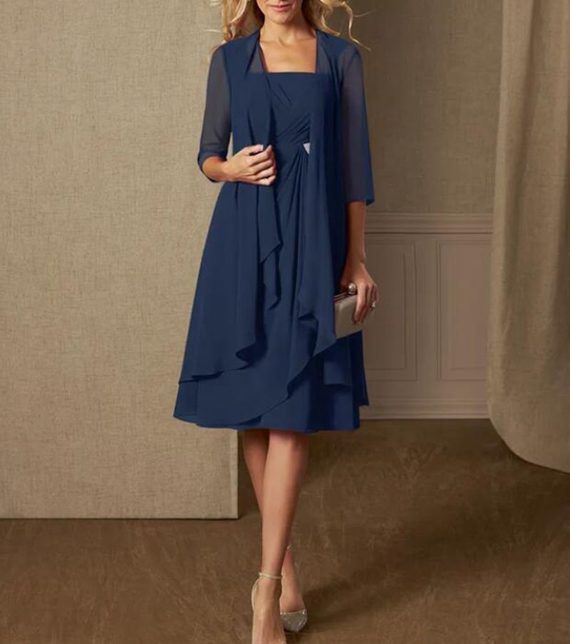 Damen nan Chiffon-Abendkleid mit Bolero und asymmetrischem Lagenrock