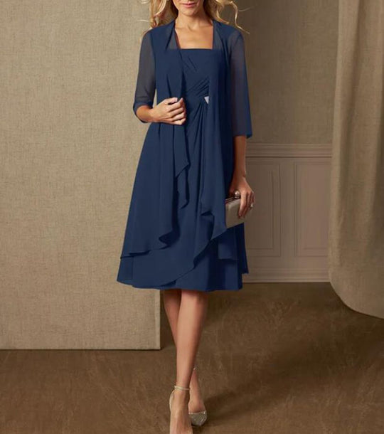Damen nan Chiffon-Abendkleid mit Bolero und asymmetrischem Lagenrock