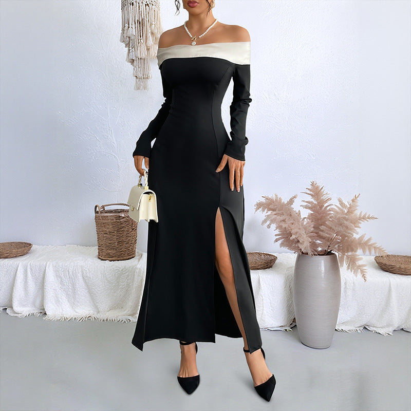 Damen Elegantes Off-Shoulder Maxikleid mit Rüschen und Hohem Schlitz Shop Nory
