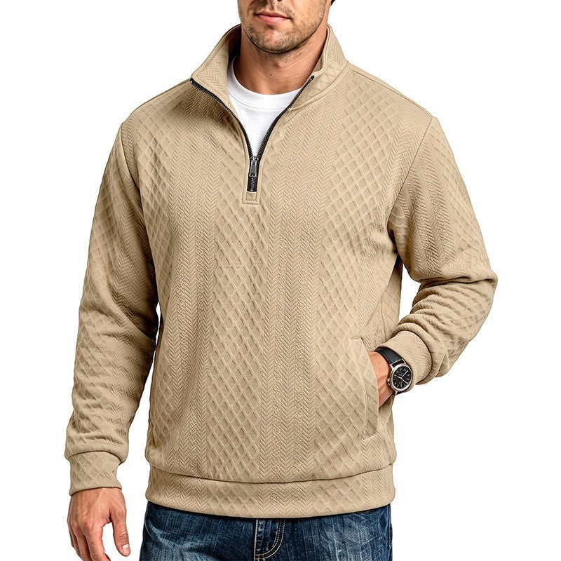 Herren Texturierter Halbzip-Pullover mit Stehkragen und Strukturmuster Shop Nory
