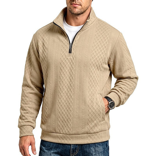 Herren Texturierter Halbzip-Pullover mit Stehkragen und Strukturmuster Shop Nory