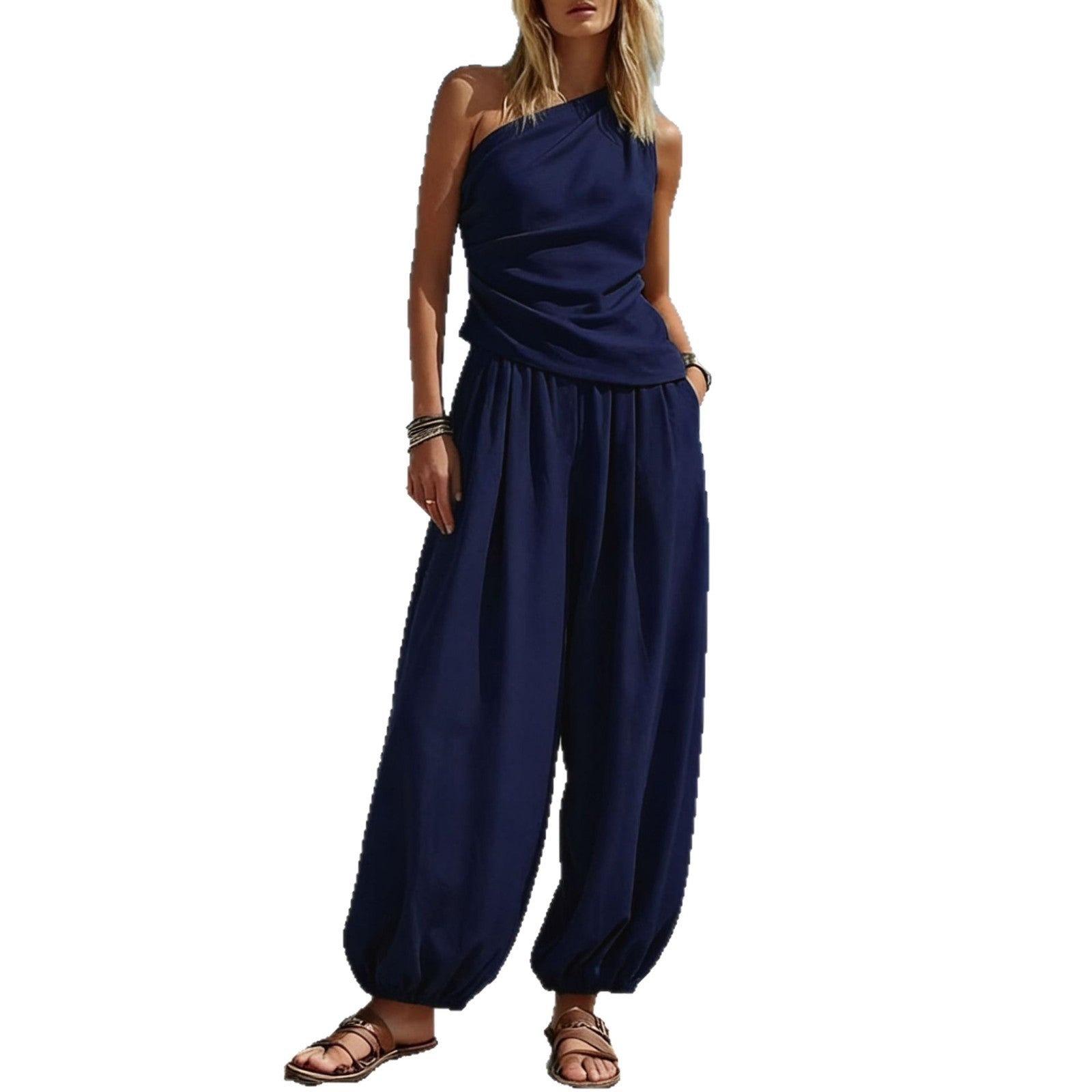 Damen Elegantes Einteiler-Outfit mit Fließendem Schnitt und One-Shoulder-Design