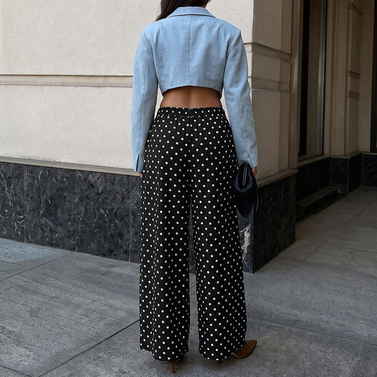 Damen High‑Waist Palazzo‑Hose mit weitem Bein und Polka‑Dot‑Print Shop Nory