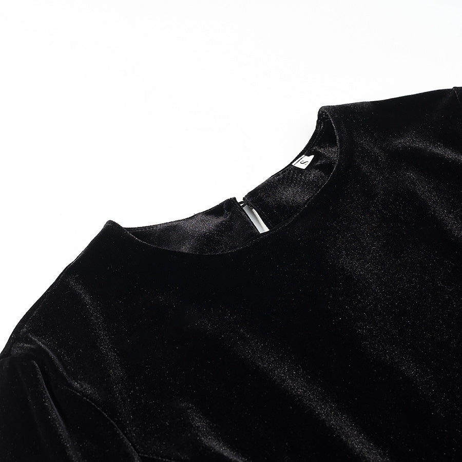Damen Samtbluse mit Spitzen-Insert und asymmetrischem Spitzensaum Shop Nory