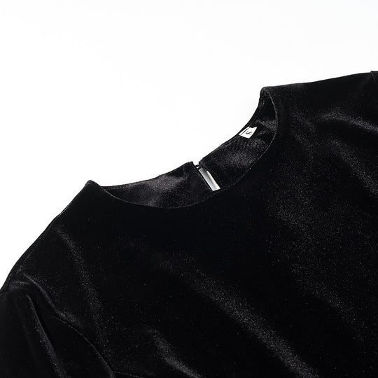 Damen Samtbluse mit Spitzen-Insert und asymmetrischem Spitzensaum Shop Nory