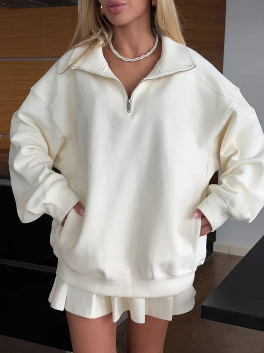 Damen Oversized Sweatkleid mit halbem Reißverschluss und Stehkragen Shop Nory