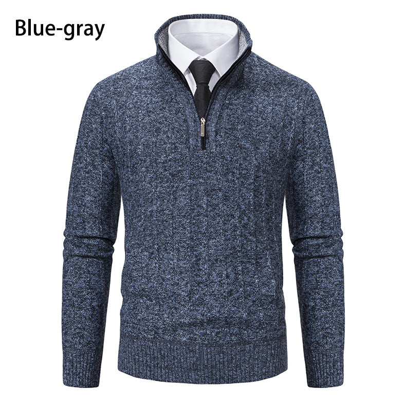 Herren Feinstrick-Halbzip-Pullover mit Zopfmuster und strukturierter Melange-Optik Shop Nory