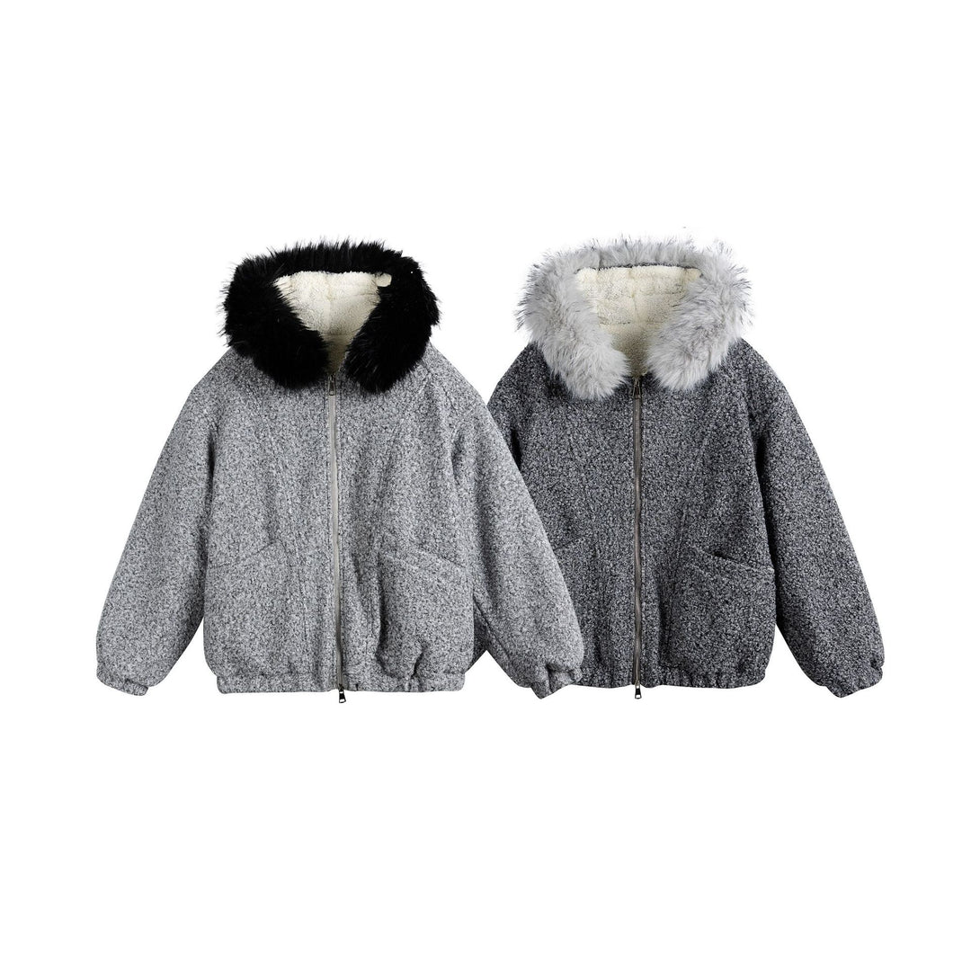 Damen Bouclé-Blousonjacke mit voluminösem Faux-Fur-Kragen und Thermofutter Shop Nory