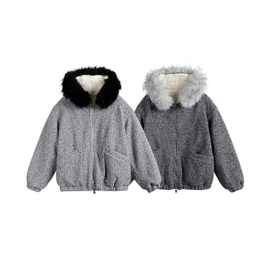 Damen Bouclé-Blousonjacke mit voluminösem Faux-Fur-Kragen und Thermofutter Shop Nory