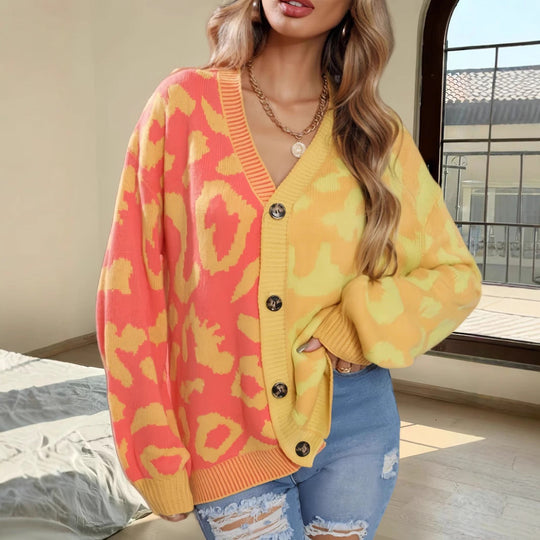 Damen Leichte Strickjacke mit farbenfrohem Leopardenmuster