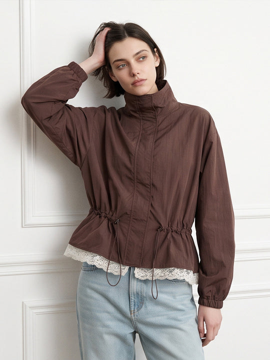 Damen Oversize-Windjacke mit hohem Stehkragen, Tunnelzug-Taille und elastischen Bündchen Shop Nory
