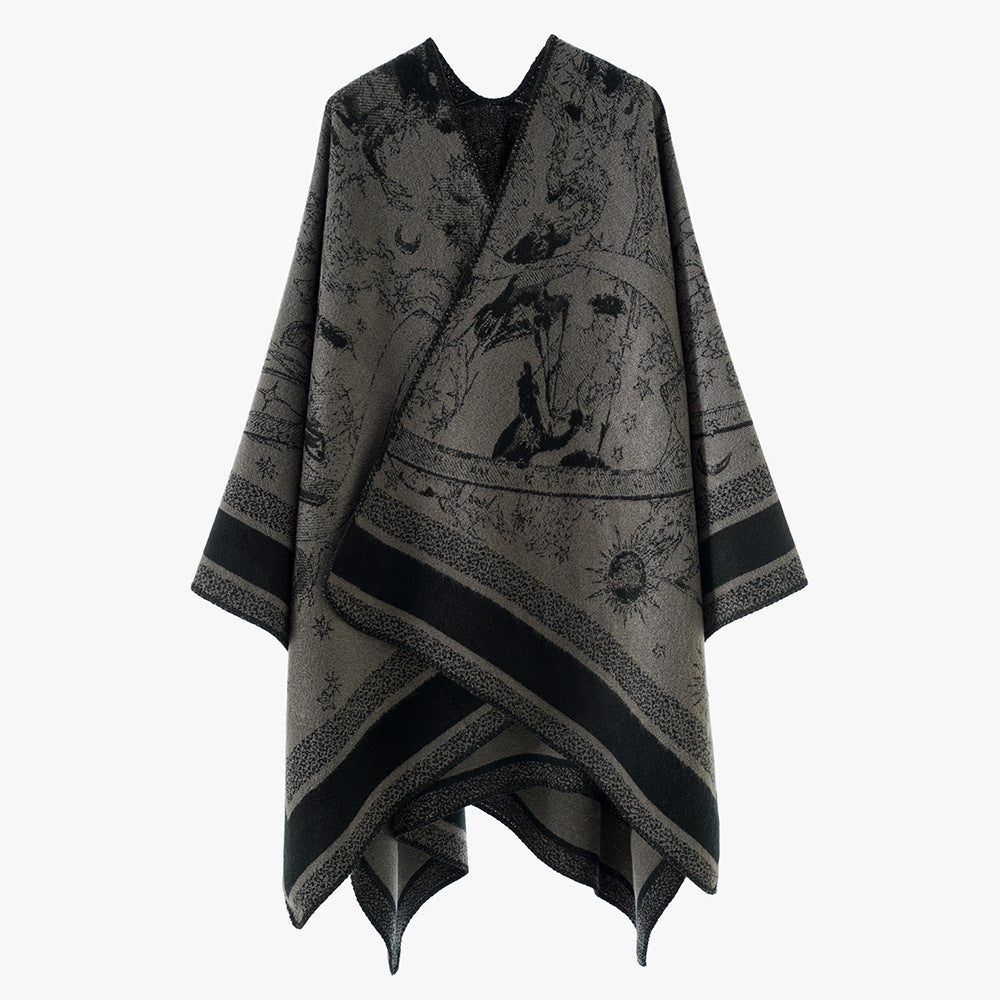Damen Jacquard-Capeponcho mit doppelseitiger Webstruktur und V‑Ausschnitt Shop Nory