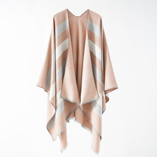 Damen Feiner Wollmix‑Capeüberwurf mit diagonaler Streifenstruktur und Fransensaum Shop Nory