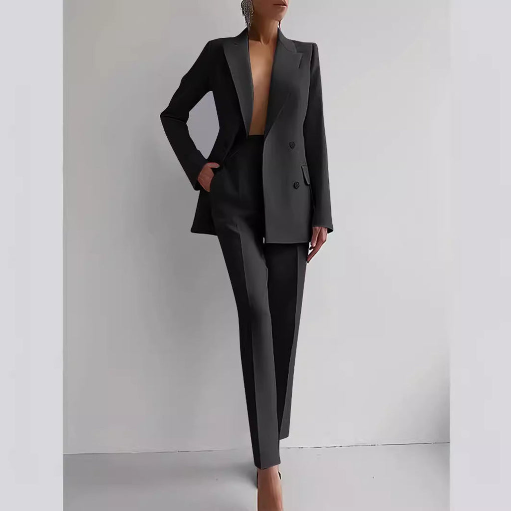 Damen elegantes Zweiteiler-Anzug-Set mit tailliertem Blazer und schmalen Hosen