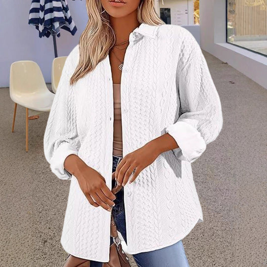Damen Oversize Strick‑Hemdjacke mit Zopfmuster und Knopfleiste Shop Nory
