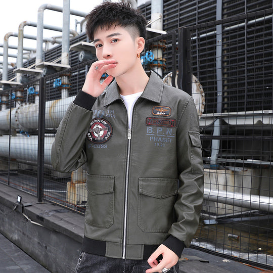 Herren Aviator‑Bomberjacke im Military‑Style mit großem Rückenpatch und Ärmeltasche Shop Nory