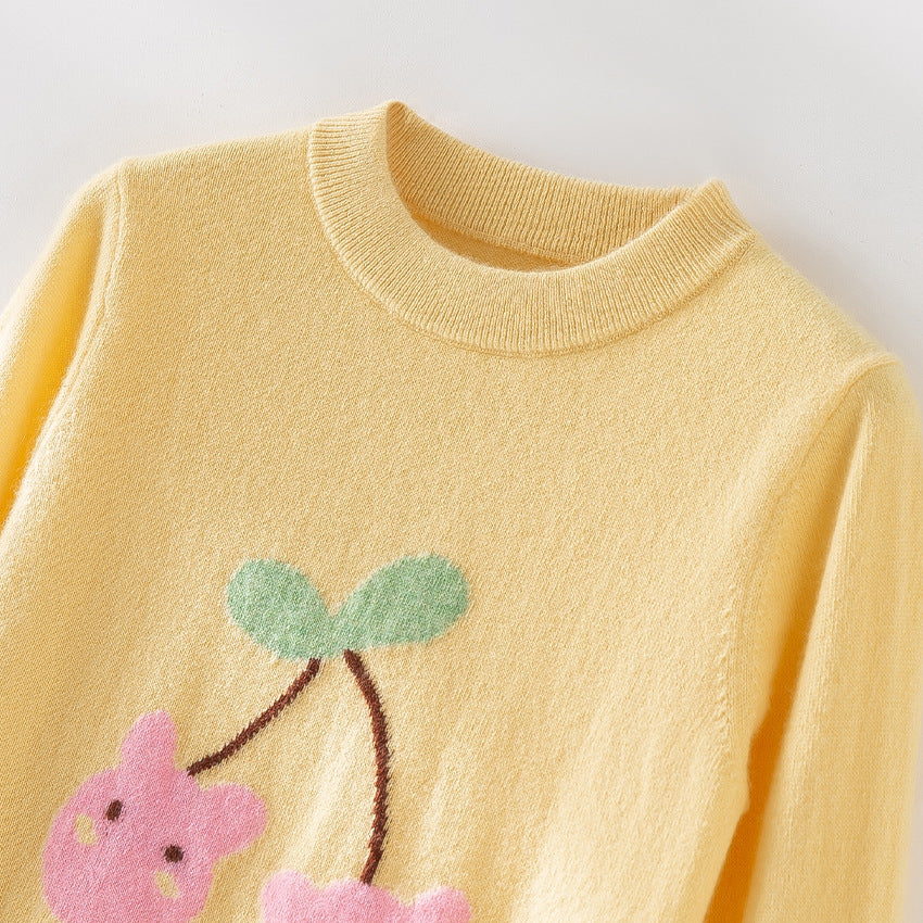 Damen Feinstrick-Pullover mit verspieltem Kirschen-Motiv und Rundhalsausschnitt Shop Nory