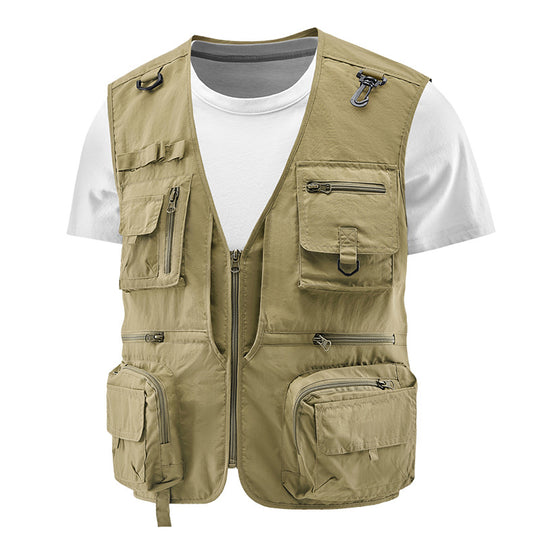 Herren Multifunktionale Cargo-Utility-Weste mit zahlreichen Reißverschlussfächern und D-Ringen Shop Nory