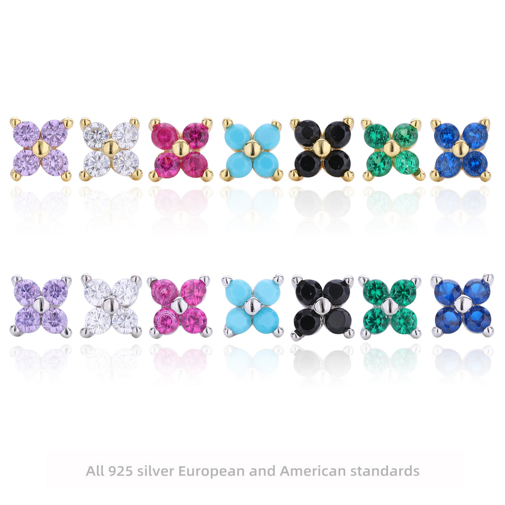 Damen Ohrstecker mit funkelnden 5A Zirkonen in klassischem Blumen-Design Shop Nory