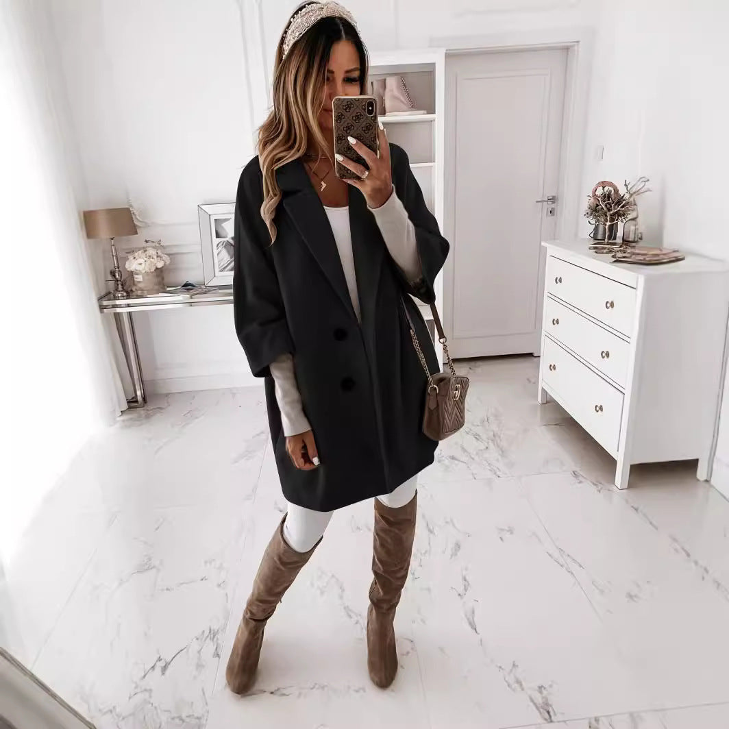 Damen nan kastiger Oversize-Kurzmantel mit fallendem Reverskragen und verdeckten Seitentaschen Shop Nory