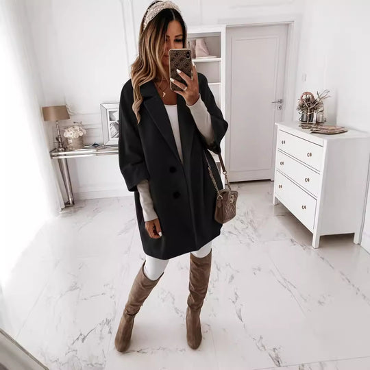 Damen nan kastiger Oversize-Kurzmantel mit fallendem Reverskragen und verdeckten Seitentaschen Shop Nory