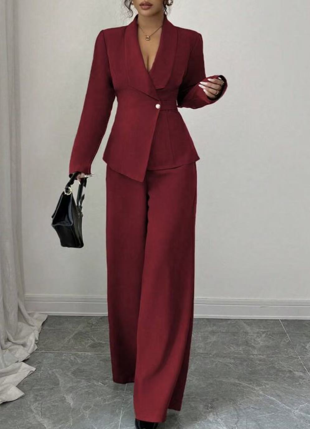 Damen tailliertes Hosenanzug-Set mit asymmetrischem Blazer und weitem Bein Shop Nory