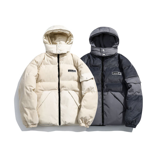 Damen Cord-Stepp-Pufferjacke mit Kapuze und Utility-Ärmeltasche Shop Nory