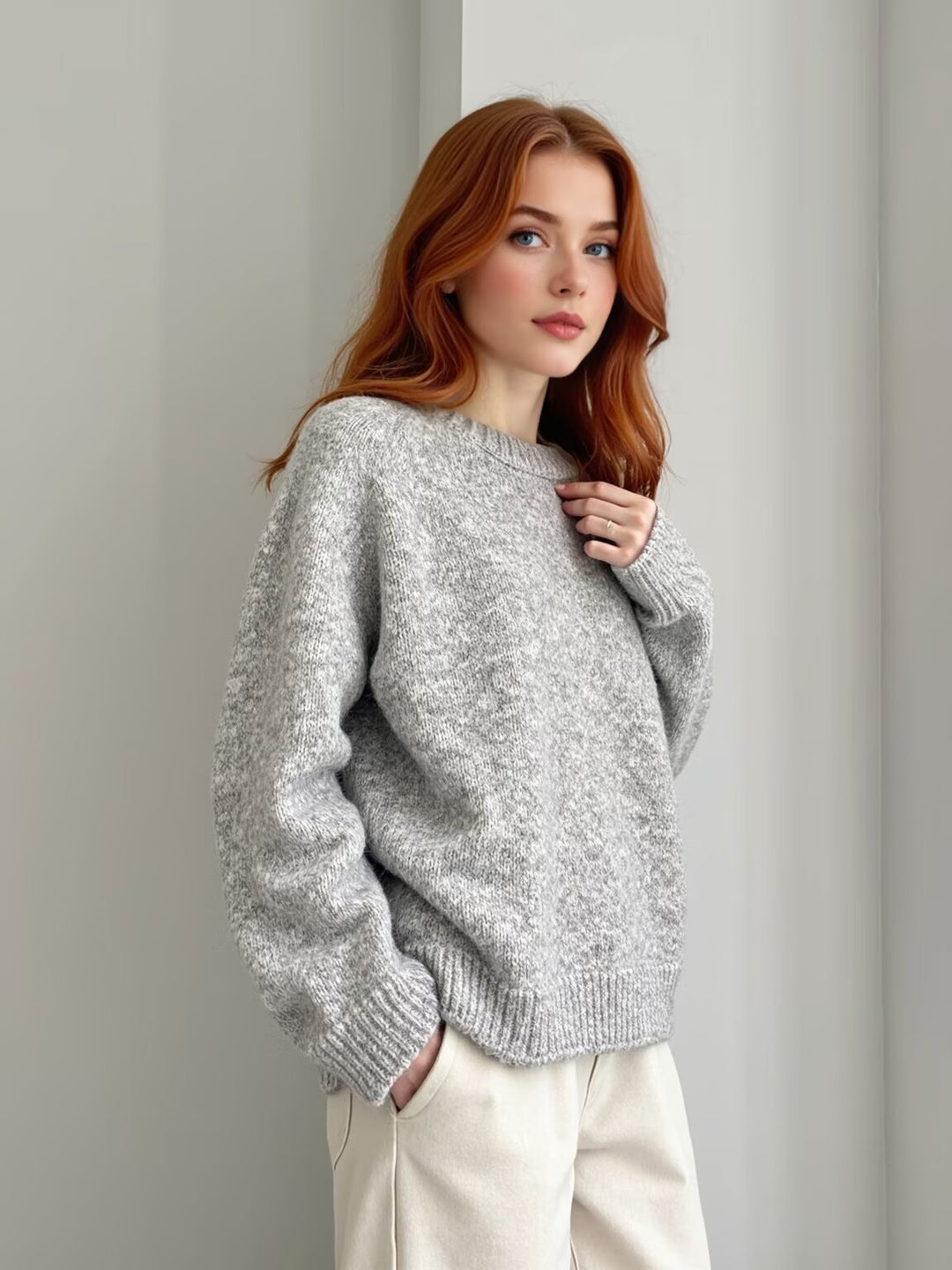 Damen Oversize Mohair‑Optik Pullover mit Rundhalsausschnitt und Raglanärmeln Shop Nory