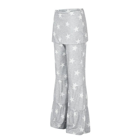 Damen Zweilagige Palazzo-Loungehose mit Rüschensäumen und Stern-Print Shop Nory