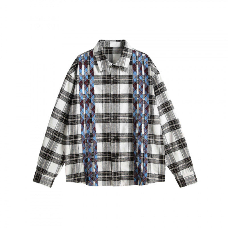 Unisex Boxy-Overshirt aus gebürsteter Baumwollmischung mit Karomuster und kontrastierenden Zopfpaneelen Shop Nory