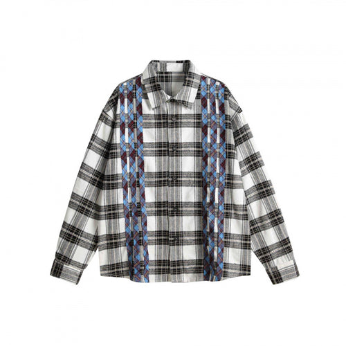 Unisex Boxy-Overshirt aus gebürsteter Baumwollmischung mit Karomuster und kontrastierenden Zopfpaneelen Shop Nory