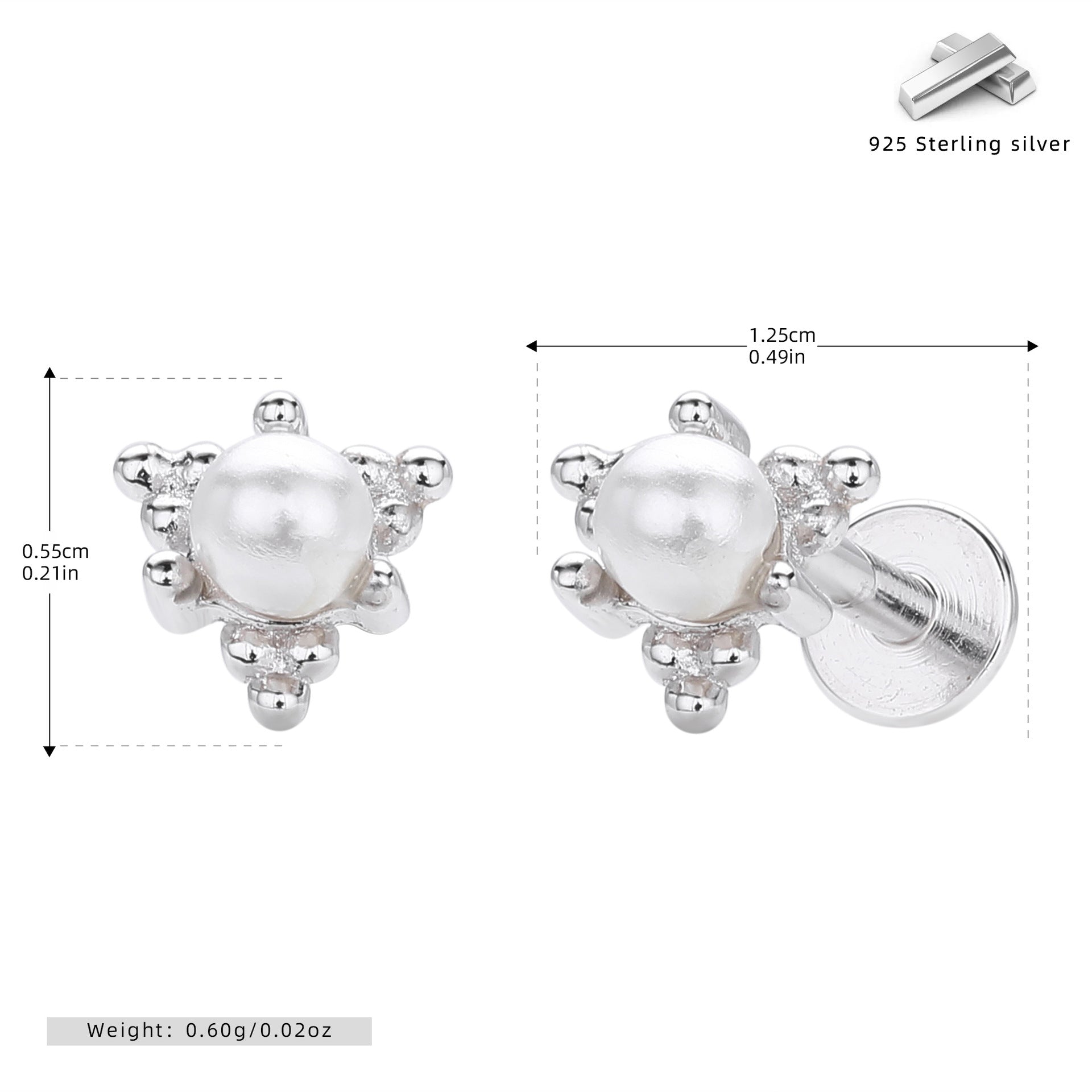 Damen Ohrstecker mit elegantem Perlendesign aus hochwertigem 925 Sterling Silber Shop Nory