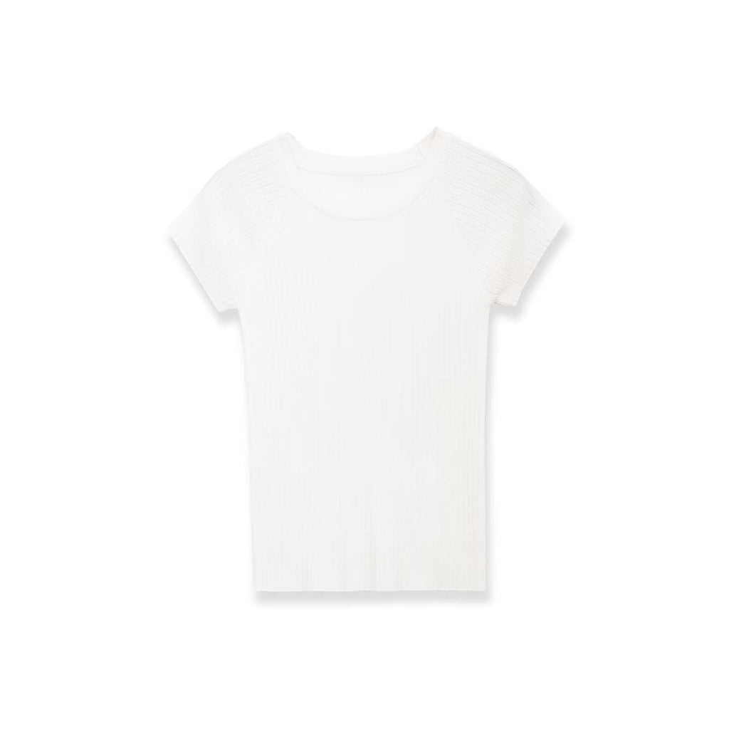 Damen figurbetontes Ripp-T-Shirt mit kurzen Ärmeln